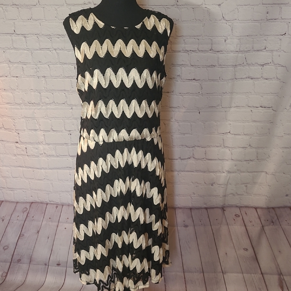 Black Cream Midi Large Sleeveless Lace Party Dress Summer Event Wedding Guest